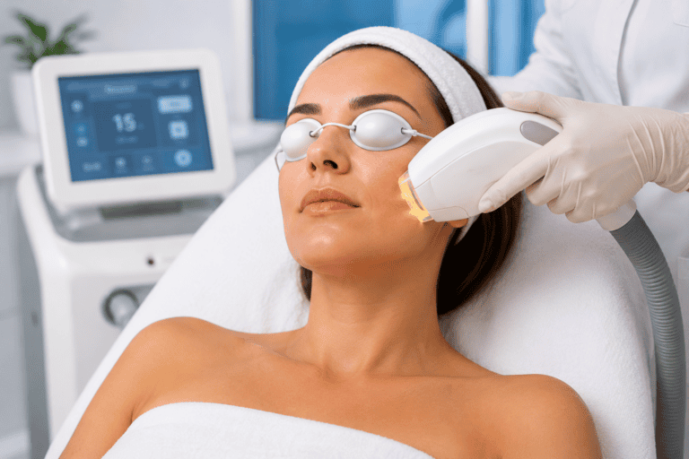 Mujer recibiendo tratamiento IPL en clínica estética en La Dehesa.