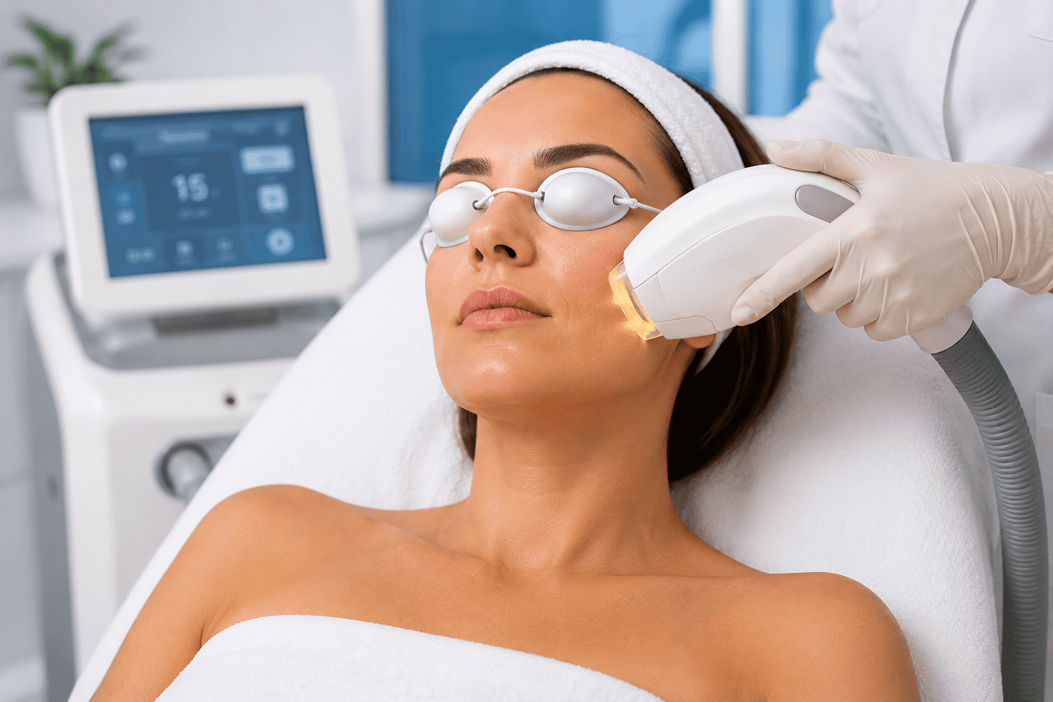 Mujer recibiendo tratamiento IPL en clínica estética en La Dehesa.